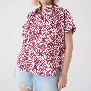 Lane Bryant Ikat soirée Short Sleeve Popover blouse red white 24 NWT